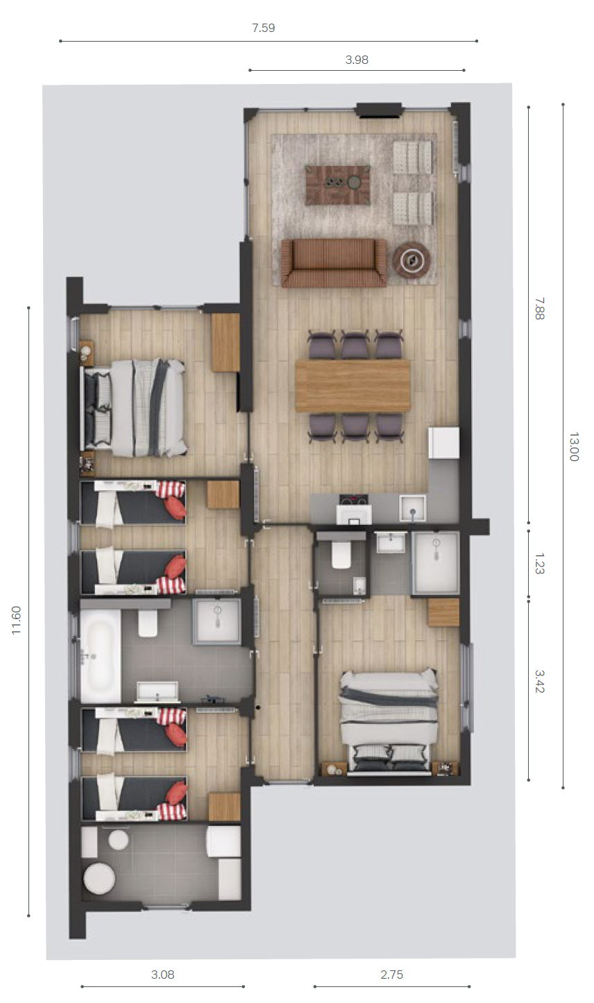 Plattegrond Taling 8-persoons Comfort | Vrijstaand