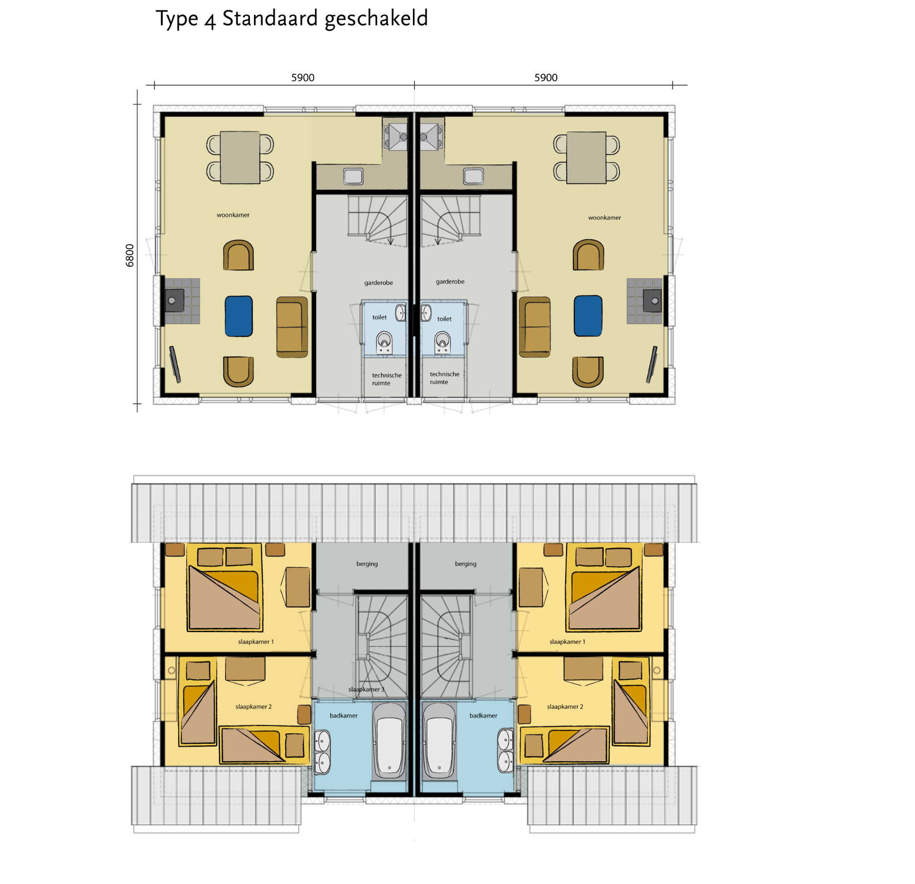 Plattegrond Woningtype 4-persoons Comfort geschakeld