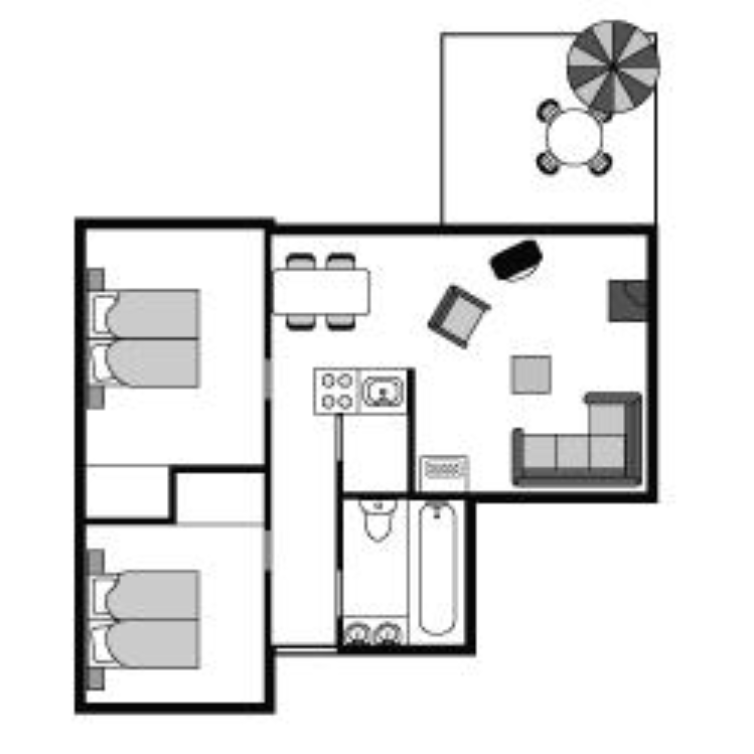 Plattegrond 4-persoons type LB11 / 4B3 / 4CK1 / 4CK2 (B3)