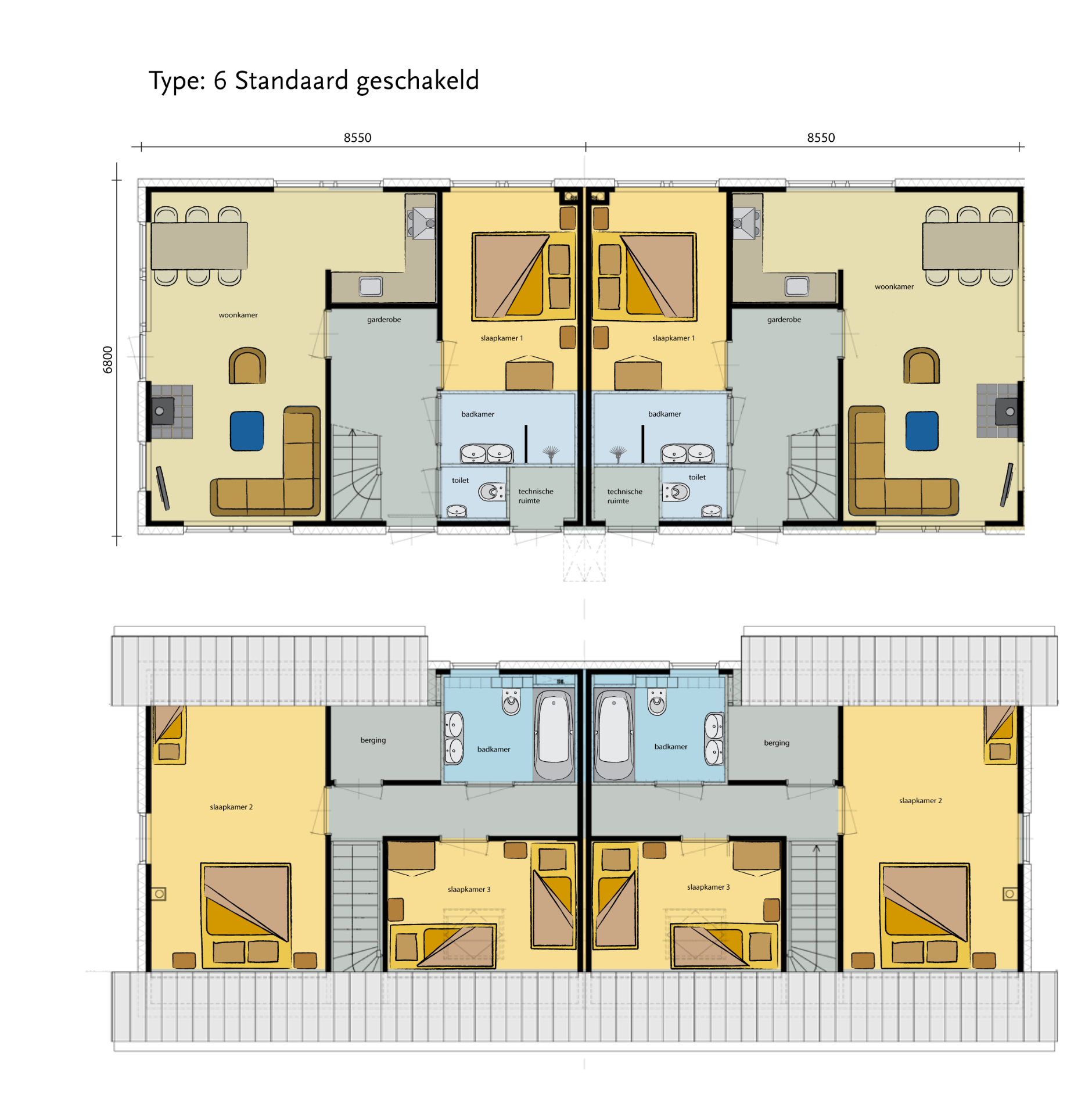 Plattegrond Woningtype 6-persoons Comfort geschakeld