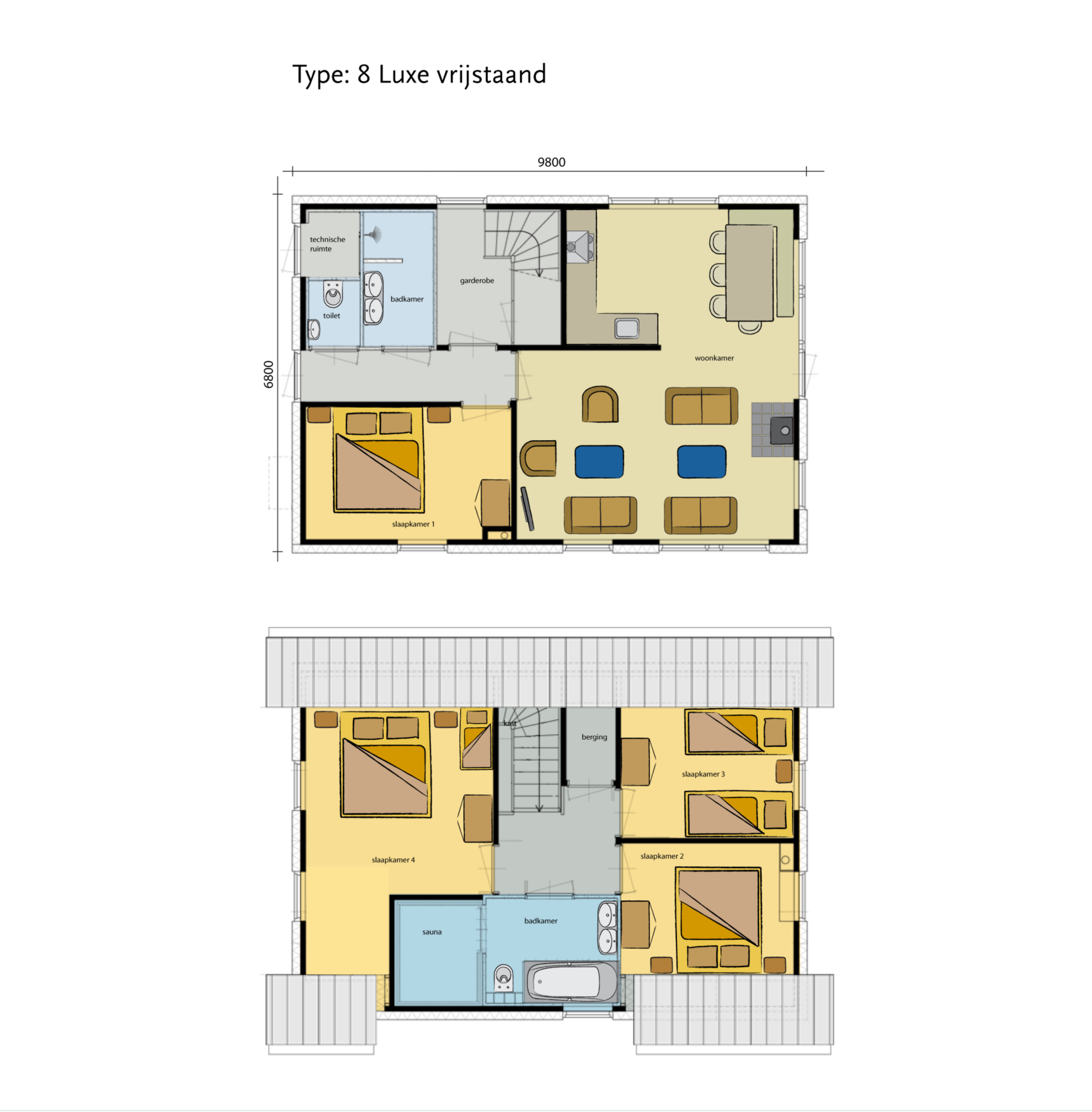 Plattegrond Woningtype 8-persoons Luxe vrijstaand