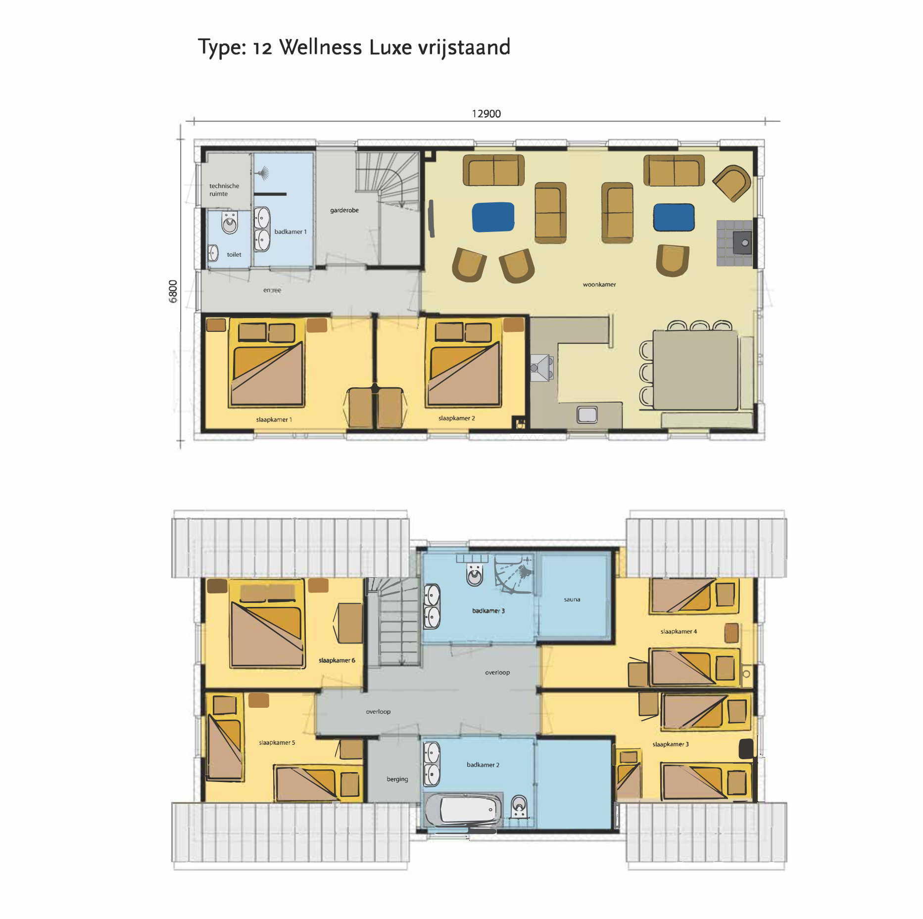 Plattegrond Woningtype 12-persoons Wellness Luxe vrijstaand